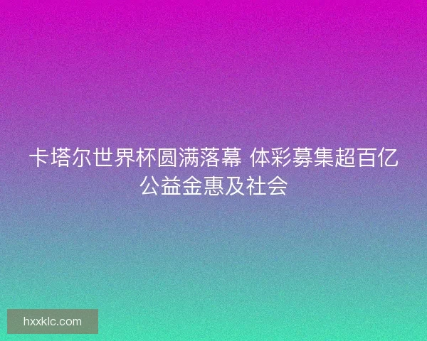 卡塔尔世界杯圆满落幕 体彩募集超百亿公益金惠及社会
