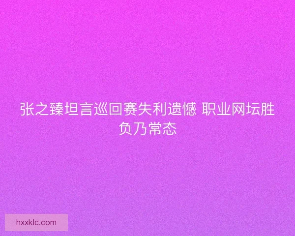 张之臻坦言巡回赛失利遗憾 职业网坛胜负乃常态
